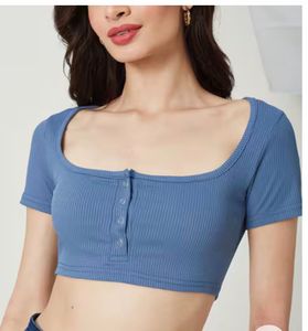 Shine Ribbed Cropped Henley Top