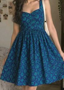 Blue Floral Print Dress
