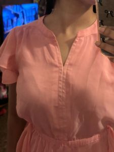 Chic Pink Ruffle Sleeve Dress
