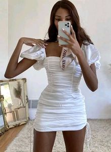 White Puff Sleeves Mini Bodycon Dress
