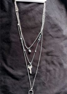 Layered Key & Lock Necklace + earring set