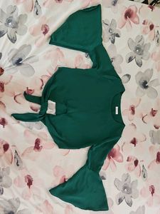 Emerald Green Bell Sleeve Tie-Front Top