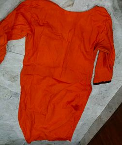 Bright Orange Kurta with Black Trim