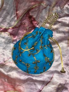 blue potli handbag