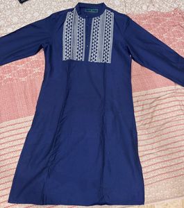 Elegant Navy Blue Kurta with White Embroidery
