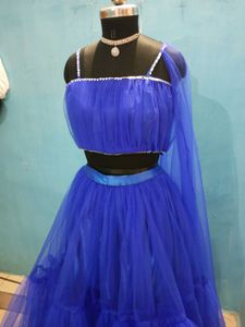 Royal Blue Tulle Crop Top &amp; Skirt Set