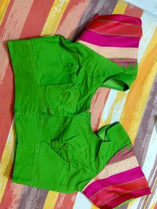 Parrot Green Saree with Pink Border