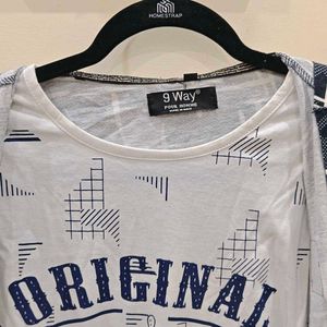 Trendy Layered Hoodie T-Shirt | Navy &amp; White