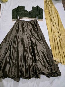 Green satin lehnga