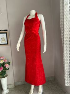 Stunning Red Sequined Halter Neck Dress