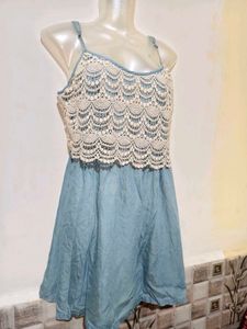 Light Blue Denim Dress with Crochet Top
