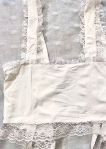 White Lace Trim Tie-Front Crop Top
