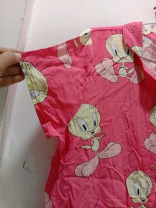 Pink Tweety Bird Button-Up Top