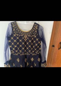Elegant Navy Blue Embroidered Maxi Dress