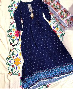 Bohemian Navy Blue Embroidered Kurta with Feather