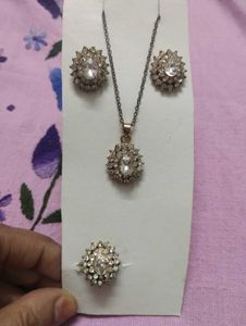 Elegant Crystal Necklace, Earring and ring Set