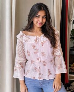 Floral Off-Shoulder Bell Sleeve Top