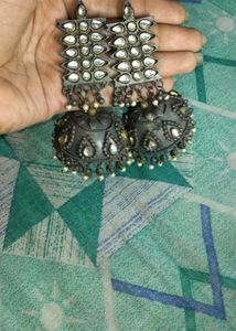 Intricate Oxidized Silver Jhumka Earrings