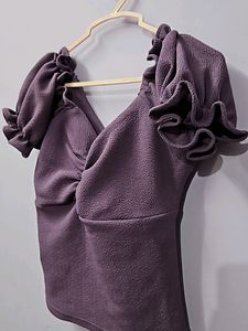 Lavender Textured Off-shoulder Ruched Crop Top