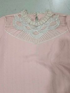 Chic Pink Lace Detail Long Sleeve Top