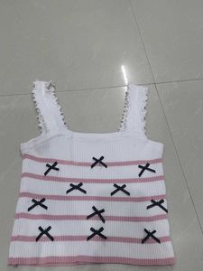 Striped Ribbed Knit Tank Top with Bows