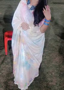 Elegant White Floral Saree