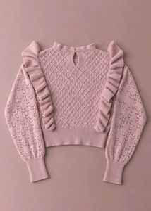 DUSTY PINK RUFFLE CABLE KNIT SWEATER