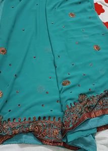 Stunning Teal Embroidered Saree