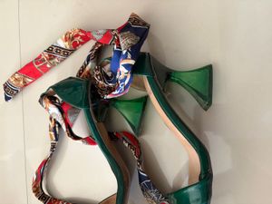 Chic Green Scarf Tie Heels