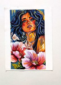 Vibrant Floral Portrait Painting