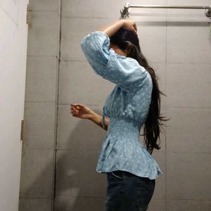 Babyblue Floral Cute Top (Women's)