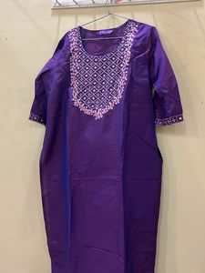 Purple Straight Kurta With Pant(ankle Length)