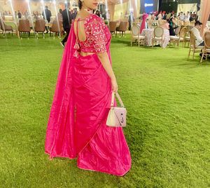 Vibrant Pink Silk Saree with Embroidered Blouse