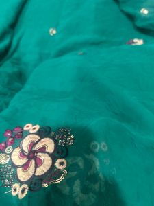 Elegant Emerald Green Embroidered Saree