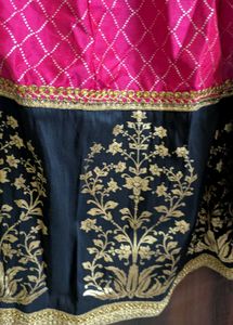 Vibrant Pink Ethnic Skirt with Black Border