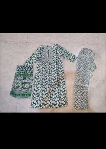 Green Floral Print Kurta Set with Dupatta