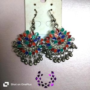 ART SUNDARI Silver-Plated Chandbali Earrings
