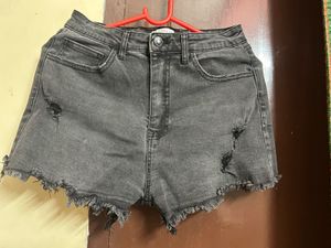 Distressed High-Waisted Denim Shorts