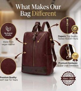 100%PURE PREMIUM Vegan Leather Maroon Backpack