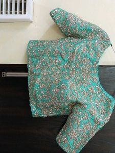 Exquisite Embroidered Teal Saree blouse only