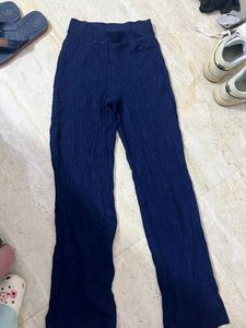 Navy Blue Knit Flare Pants