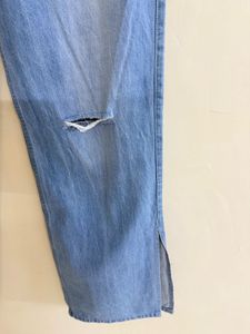 Light Wash Distressed Wide-Leg Jeans