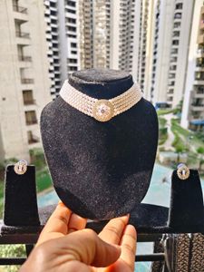 Elegant Pearl &amp; Crystal Choker Set