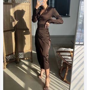 😭 Brown Satin Blouse With Wrap Skirt(