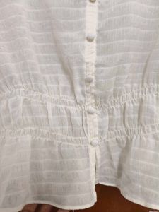White Square Neck Smocked Top