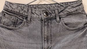 Grey Denim Jeans with Raw Hem