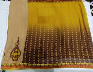 🇳🇿💫🎀Elegant Yellow &amp; Brown Embroidered Saree