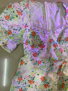 Floral Puff Sleeve Sweetheart Neck Dress