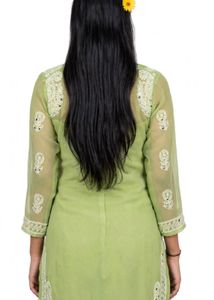 Elegant Green Chikankari Kurta with Mirror Work