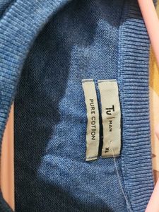 Blue Cotton Crew Neck Sweater
